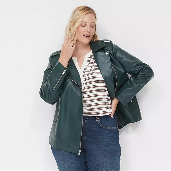 Lane Bryant Jackets & Blazers - 🆕️ NWT Green Faux-Leather Moto Jacket Lane Bryant Size 18/20